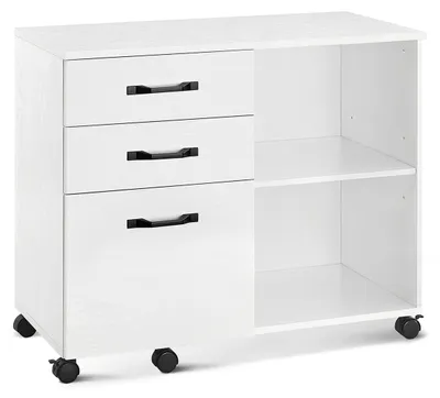 Produktbild von Mobiler Aufbewahrungsschrank mit Holzmaserung, Spanplatte und Metall, 40 x 80 x 66 cm