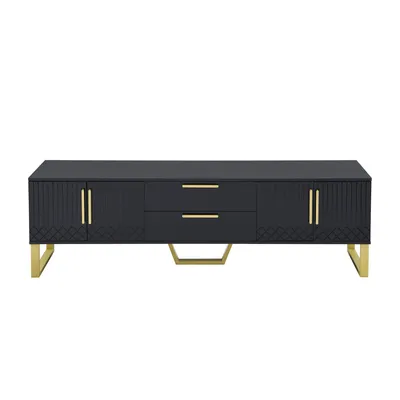 Produktbild von Merax TV-Schrank mit 2 Schubladen und 4 Türen, TV Lowboard hochglanz Fernsehtisch mit goldenen Sockel, TV-Board 170x40x53cm, Schwarz