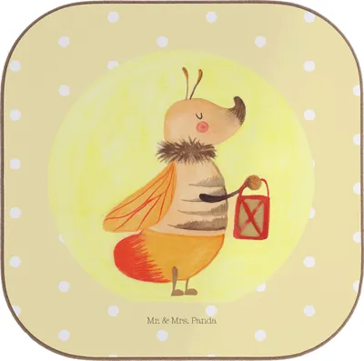 Produktbild von Mr. & Mrs. Panda Untersetzer für Gläser Glühwürmchen - Gelb Pastell - Geschenk, Liebesspruch, Heiratsantrag, Leuchten, Holzuntersetzer, gläseruntersetzer, Liebe, Coaster
