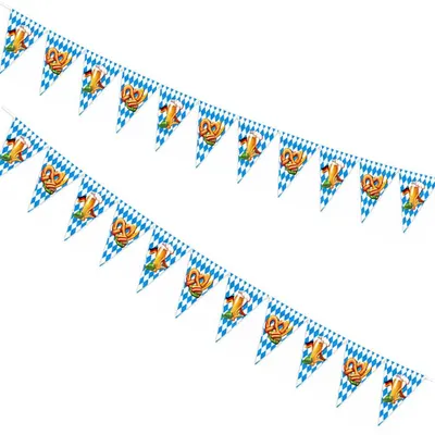 Oktoberfest-Wimpelkette 10 m, blau-weißes Rautenmuster, 22 Wimpel
