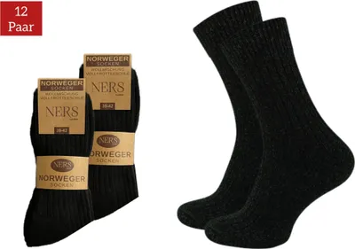 Produktbild von NERS Norweger Socken mit Wolle, (6-12 Paar) für Damen und Herren, extra Warm, Wintersocken mit weicher Frotteesohle, Schwarz, Grau, Anthrazit