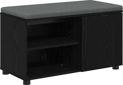 Zdjęcie produktu dla vidaXL Ławka do przedpokoju z poduszką w kolorze czarnego dębu 80 x 38 x 46 cm