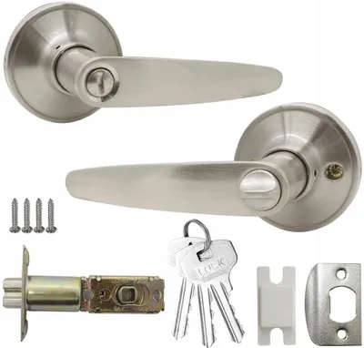 Produktbild von Handmet Türklinke mit Schloss Edelstahl Silber matt gebürstet