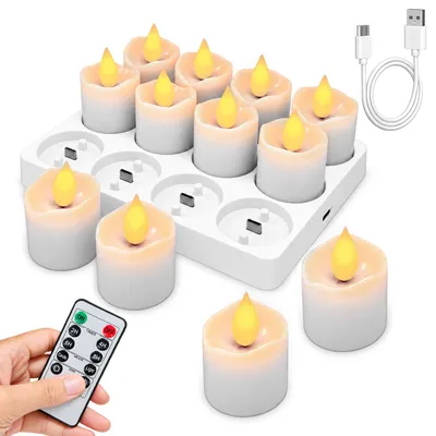 LED-Teelichter, 12 Stück, warmweiß, Timer, flackernd