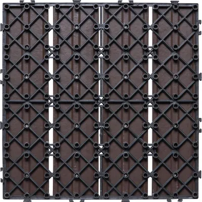 Immagine prodotto di Set da 27 piastrelle per terrazza SucceBuy, piastrelle per balcone 295 x 295 mm, sistema a incastro, pavimento in plastica idrorepellente per esterni, pavimentazione per terrazza, piscina, balcone, marrone scuro