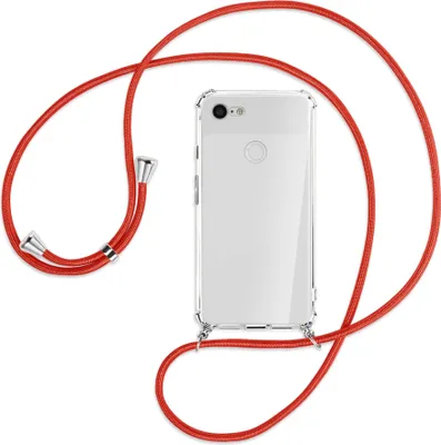 Produktbild von Handykette Backcover-Schutzhülle mit Band (Metall silberfarben) für Google Pixel 3 XL - rot