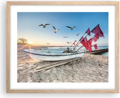 Produktbild von Gerahmtes Poster - Rahmen in heller Eiche - £ódŸ Küste Möwen - 50x40 cm - Wand Bild - Wanddeko - Wandbilder - Kunstposter - Wandposter - Bilderrahmen - Bilder - Kunstdruck - P2NAA50x40-4779