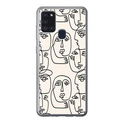 Produktbild von MuchoWow® Handyhülle Schutzhülle Hülle für Samsung Galaxy A21s Gesicht - Muster - Strichzeichnung Silikon Softcase Handy Hülle - Hartschale
