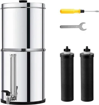 Produktbild von Schwerkraft-Wasserfilter-System, 2,25 g rohgesamt, Edelstahl-Werkplatte, reduziert Blei und 99% Chlor, 2 Filter, Wasserhahn