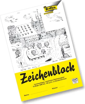 Produktbild von folia Zeichenblock DIN A4 120 g/qm 10 Blatt