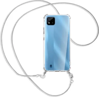 Produktbild von Handykette Backcover-Schutzhülle mit Band (Metall silberfarben) für Realme C11 2021 / C20 / C20A - silberfarbene Kette Snake