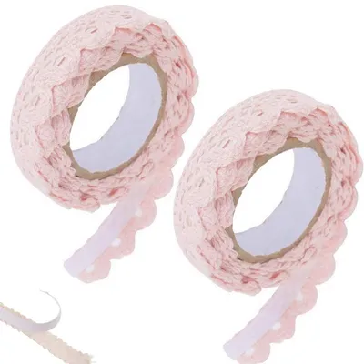 Produktbild von Selbstklebendes Spitzenband - 2 Rollen - 1,5 cm breit - Spitzenborte aus Baumwolle - Spitzenbesatz für DIY,Hochzeit und Scrapbooking - Hellrosa