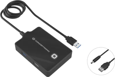Produktbild von Conceptronic HUBBIES 4-Port-USB 3.0/2.0-Hub, 90cm Kabel, USB 3.2 Gen 1 (3.1 Gen 1) Type-A, Schwarz, USB 2.0, USB 3.2 Gen 1 (3.1 Gen 1) Type-A, China, 87 mm, 55 mm