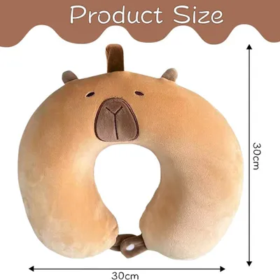 Imagen del producto de Almohada para el cuello en forma de U, con diseño de capibara de felpa, tamaño de viaje, ideal para llevar de viaje
