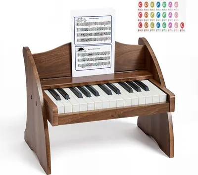 Zdjęcie produktu dla Fortepian dla dzieci – mini keyboard E-Piano 25 klawiszy – od 3 lat – realistyczne brzmienie – zasilanie sieciowe i bateryjne – regulacja głośności – wczesna edukacja muzyczna – drewno orzechowe