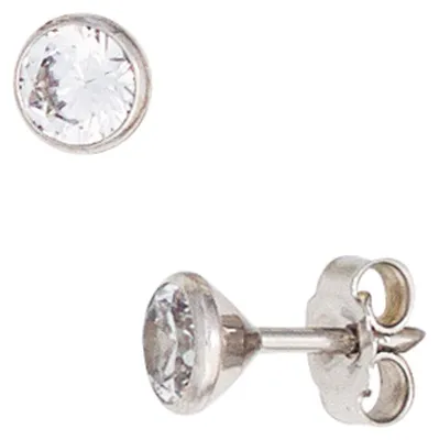 Produktbild von Solitär Ohrstecker Zirkonia weiß 4,5mm rund 333 Gold Weißgold Ohrschmuck Damen