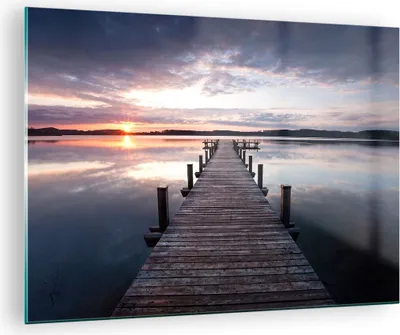Produktbild von Bilder auf glas - Fußgängerbrücke See Sonnenuntergang Abend - 70x50cm - Glasbilder - Wandbilder - Kunstdruck - Wanddekoration aus Glas - Glas Bilder - Wandbild auf Glas - GAA70x50-2635