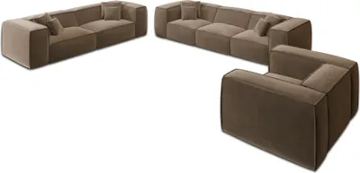 Produktbild von Samtstoff 4-3-1-Sitzer Sofa Set Arelia Braun