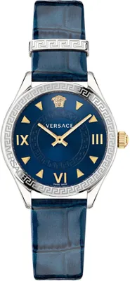 Produktbild von Versace VE2S00122 Hellenyium silber gold blau Leder Armband Uhr Damen NEU