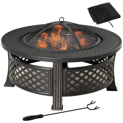 Produktbild von Feuerkorb mit Grill - Feuerschale und Grill | Farbe: Schwarz | Abmessungen: 81x81x50 cm