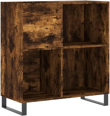 Produktbild von Plattenschrank Räuchereiche 84,5 x 38 x 89 cm Schallplattenregal aus Holzwerkstoff und Metall, Vinyl Regal für Plattenspieler und LP Schallplatten Aufbewahrung