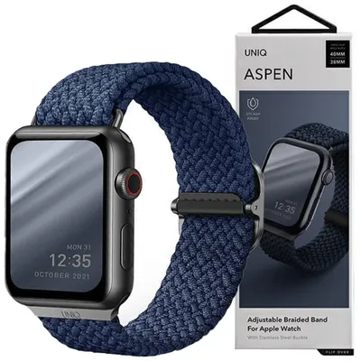 Zdjęcie produktu dla Uniq Pasek Aspen Apple Watch 44/42/45Mm Series 4/5/6/7/8/Se/Se2 Braided Niebieski/Oxford Blue