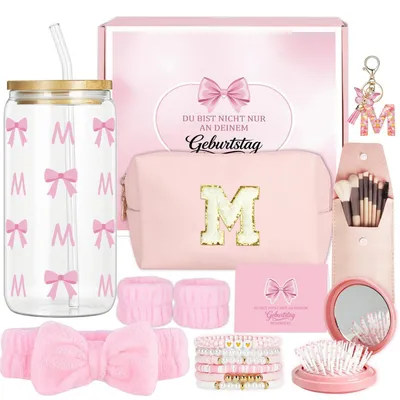 Image de Coffret cadeau pour filles de 9 à 14 ans et plus, comprenant un verre, une trousse de toilette, des bijoux et des pinceaux de maquillage