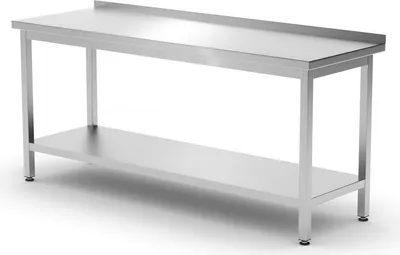 Image de HENDI Table murale avec tablette - vissée, profondeur 600 mm, Kitchen Line, 1800x600x(H)850mm