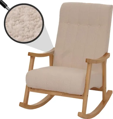 Produktbild von Schaukelstuhl MCW-K10, Relaxsessel, Holz MVG Stoff/Textil Bouclé (450g/m²) beige, Gestell natur