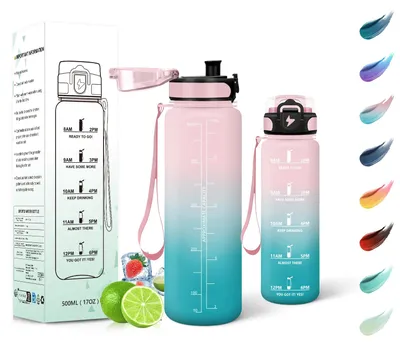 Produktbild von Motswedi Trinkflasche 500ml, Auslaufsicher, mit Strohhalm, Sportflasche Rosa