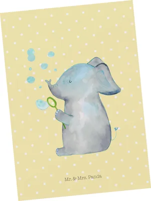 Produktbild von Mr. & Mrs. Panda Grußkarte Elefant Seifenblasen - Gelb Pastell - Geschenk, Postkarten, Liebe, Postkarte, Ansichtskarten, Lustige Sprüche, Ansichtskarte, Liebesspruch