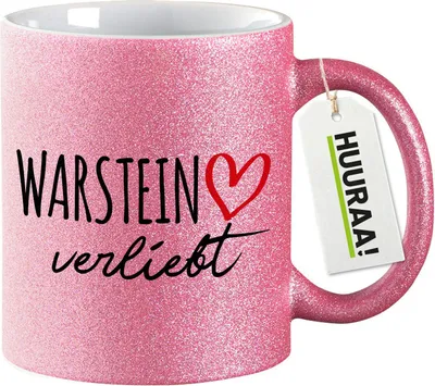 Produktbild von Huuraa Glitzertasse Warstein verliebt 330ml Pink Keramik Kaffeebecher Geschenkidee