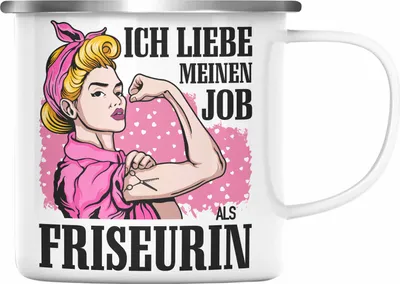 Produktbild von Trendation - Friseurin Emaille Tassen Geschenk Zubehör Geschenkideen Friseursaloneröffnung Frisörin Emaille Tasse Emaille Emaille Tasse Spruch Friseur (Silber)