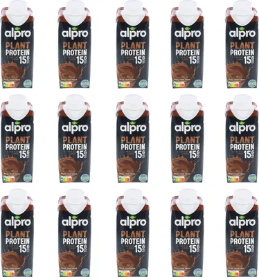 Zdjęcie produktu dla 15 x napój białkowy Alpro o smaku czekoladowym 250ml wapń wegański bez laktozy 15g białka każdy