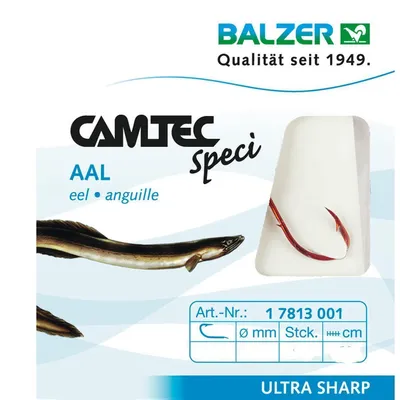 Produktbild von Balzer Camtec Aalhaken 60cm rot - 10 gebundene Angelhaken, Hakengröße/Schnurdurchmesser:Gr. 2 / 0.35mm