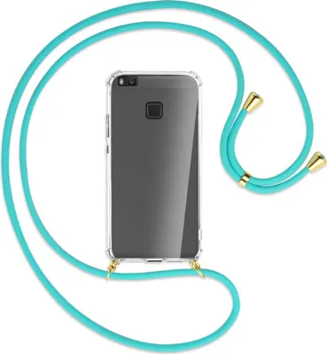 Produktbild von Handykette Backcover-Schutzhülle mit Band (Metall goldfarben) für Huawei P9 lite / G9 Lite - türkis