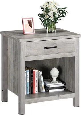 Image de Commode multifonctionnelle en bois - Petite table de chevet compacte - Tiroir de rangement - Idéale pour le salon et la chambre