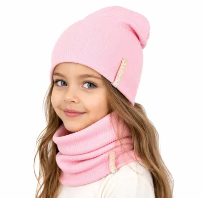 Produktbild von HEYO Kinder Beanie Mütze und Schlauchschal Set aus Baumwolle gerippt– Übergangsmütze für Frühling Herbst weich & elastisch  Hellrosa