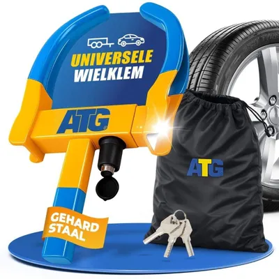 Produktbild von Universelle Radklemme für Auto, Wohnwagen und Anhänger – Gelb/Blau