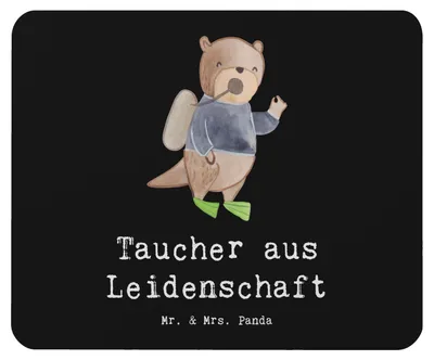 Produktbild von Mr. & Mrs. Panda Mauspad Taucher Leidenschaft - Schwarz - Geschenk, laptop, Mousepad, pc mausunterlage, Mouse Pad, mousematte