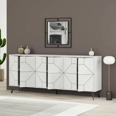 Image de Africo - Buffet, 184x35x77h cm Blanc, 6 Étagères