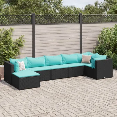 Produktbild von 2024 Gartenmöbel 7-tlg. Garten-Lounge-Set mit Kissen Schwarz Poly Rattan Gartenmöbel-Sets Garden Pleasure 7224323
