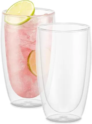 Produktbild von Doppelwandige Gläser, 2-teilig – Kaffeetassen 450 ml – Thermobecher – Mundgeblasenes Borosilikatglas – Spülmaschinenfest
