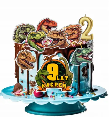 Zdjęcie produktu dla Opłatek Zestaw Urodzinowy Postacie Na Tort - Dino Dinozaur + Imię