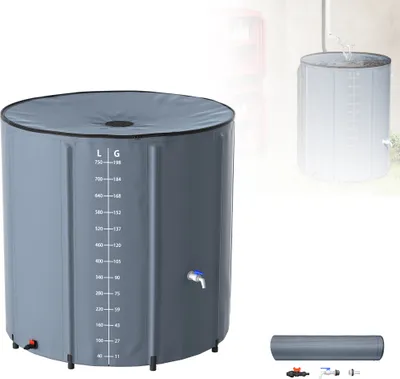 Produktbild von LZQ 750 litrů skládací sud na dešťovou vodu 500D PVC sud na dešťovou vodu sud na dešťovou vodu nádrž na vodu nádrž na dešťovou vodu s vypouštěcím kohoutkem a stupnicí, tmavě šedý