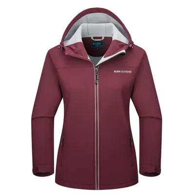 Produktbild von BUBW Damen Softshelljacke wasser- und winddicht mit Kapuze Gefütterte Outdoor-Jacke mit Reflexstreifen Verstellbare Manschetten