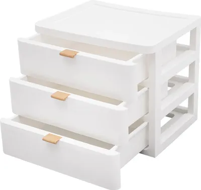 Obrázek produktu pro Plastová úložná skříňka do kanceláře – organizér na stůl se 3 zásuvkami – úsporné úložiště na knihy, šperky a kosmetiku – bílá