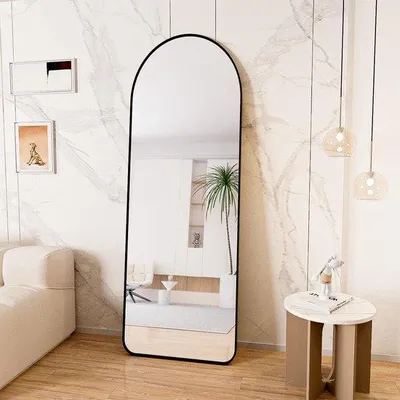 Productafbeelding van Famanu spiegel voor het hele lichaam, gebogen met afgeronde hoeken - 53 x 163 cm, zwart