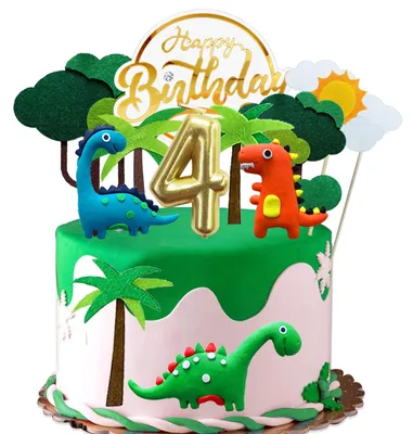 Dino Torten Dekoration Set mit Kerze 4, 4. Geburtstag