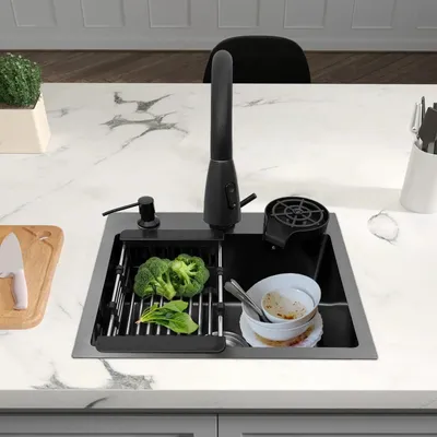 Imagen del producto de Fregadero de cocina con grifo extraíble - 45 x 40 cm - Acero inoxidable - Un seno